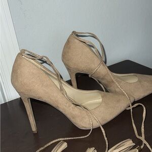JustFab Tan Lace-Up Heels